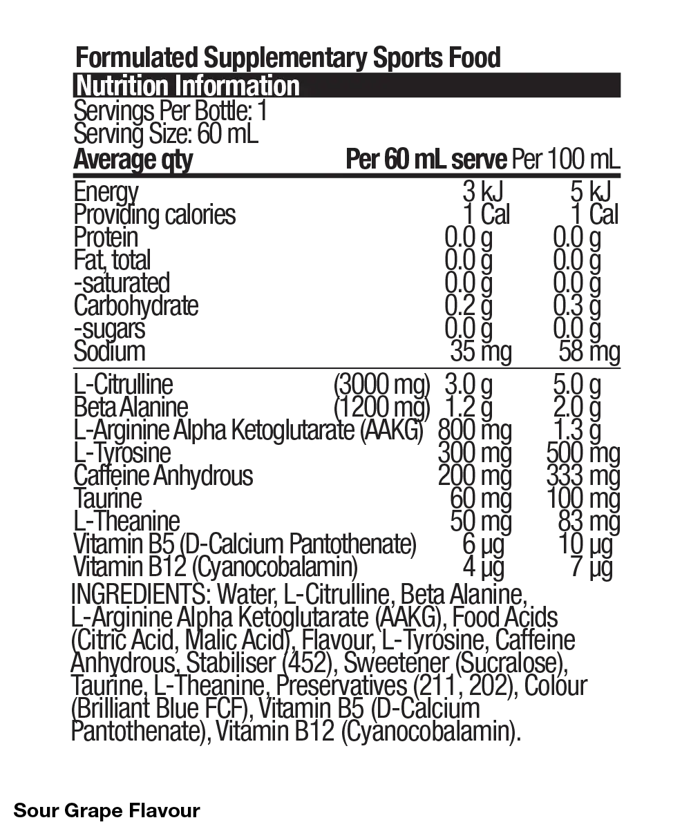 BSc Pre - Workout Shot — Zappo (60 ml) - Cafe - Sour Grape - Cave Sports Nutrition