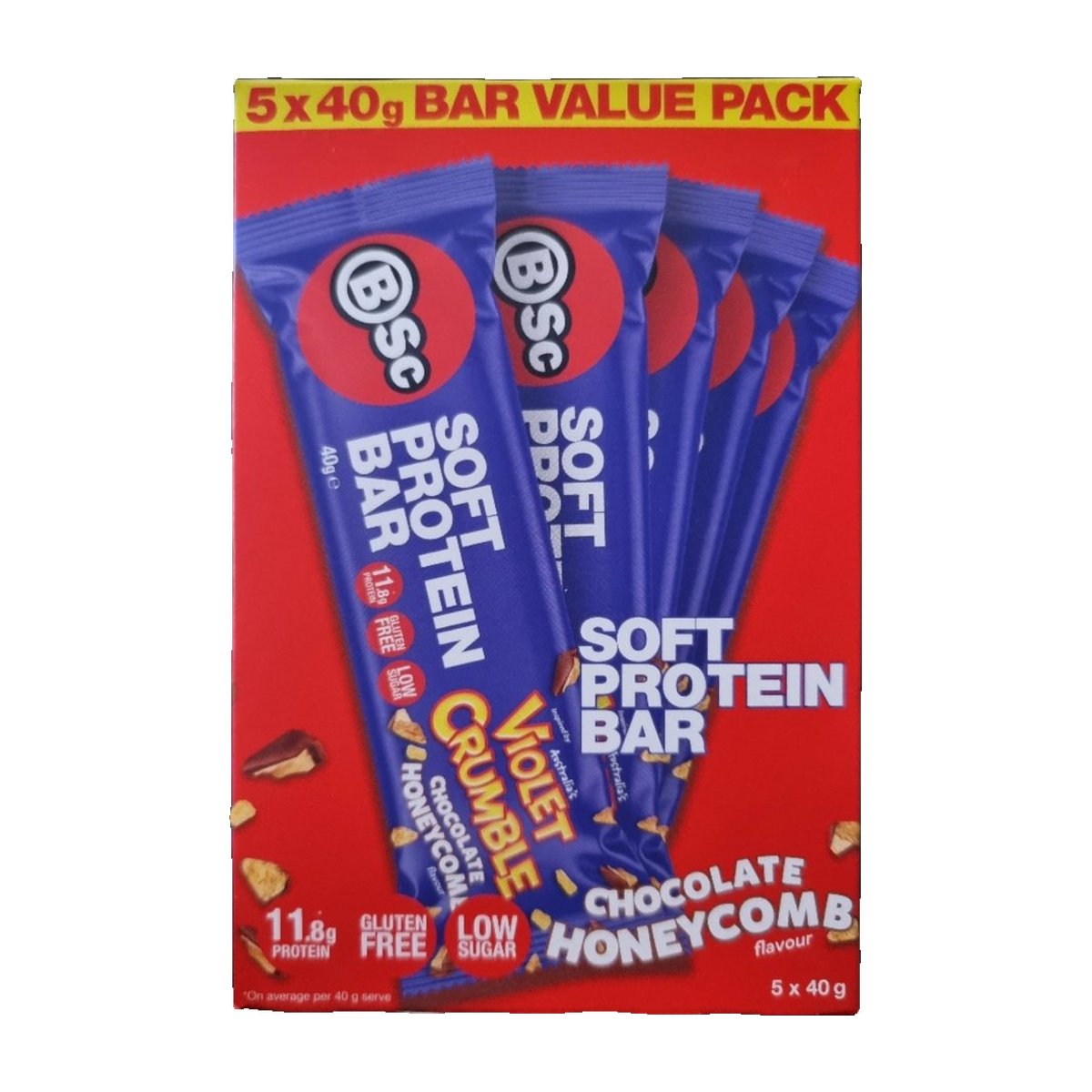 BSc - Soft Protein Bar - Cafe - Violet Crumble Chocolate Honeycomb / 5 x 40g Multipack - Cave Sports Nutrition