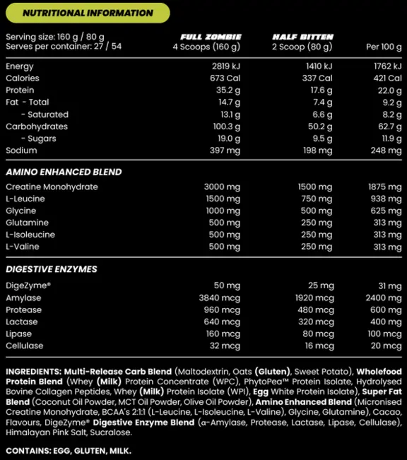 Gainz Mass Gainer by Zombie Labs - Supplements - 10 Serves (1.6kg) - Cave Sports Nutrition