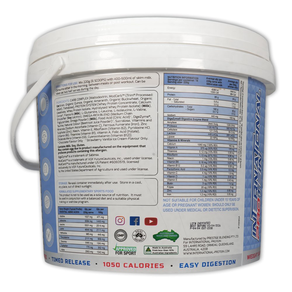 International Protein - Heavyweight Mass Gainer - Supplements - 4kg - Cave Sports Nutrition