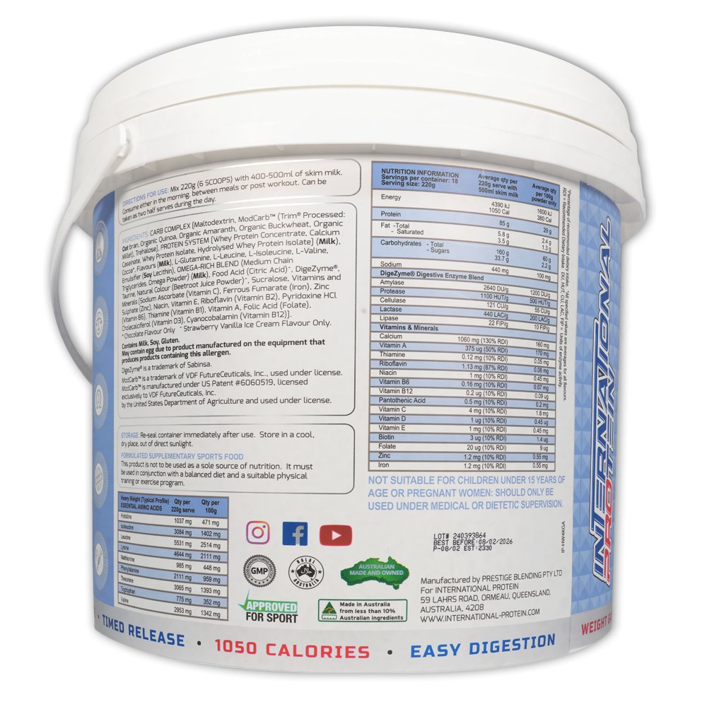 International Protein - Heavyweight Mass Gainer - Supplements - 4kg - Cave Sports Nutrition