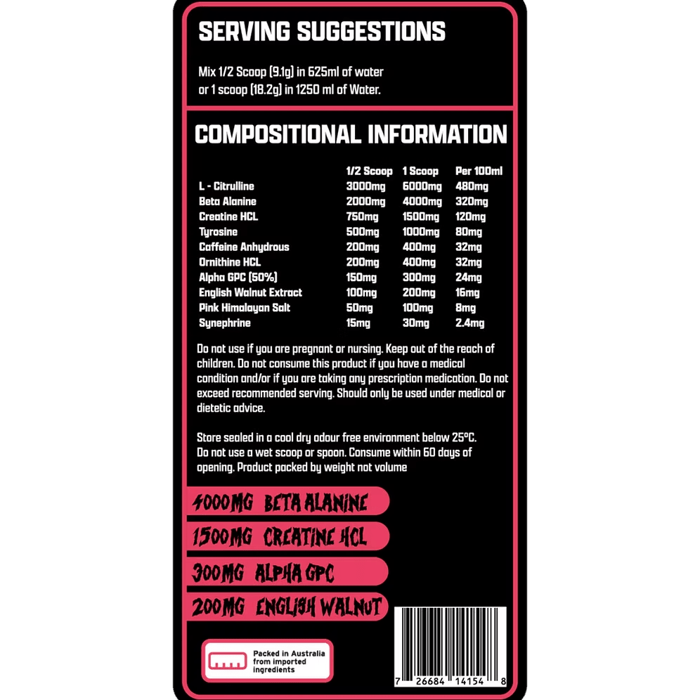 Mad Science - Xtreme Pre - Workout - Supplements - 50/25 Serves - Cave Sports Nutrition