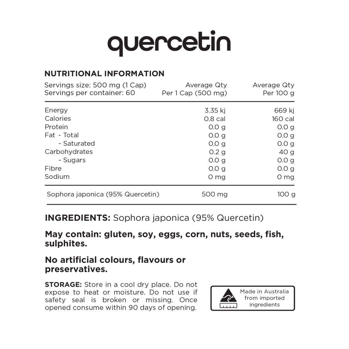 Switch Nutrition - Quercetin (Sophora Japonica) Capsules - Supplements - 60 Serves - Cave Sports Nutrition