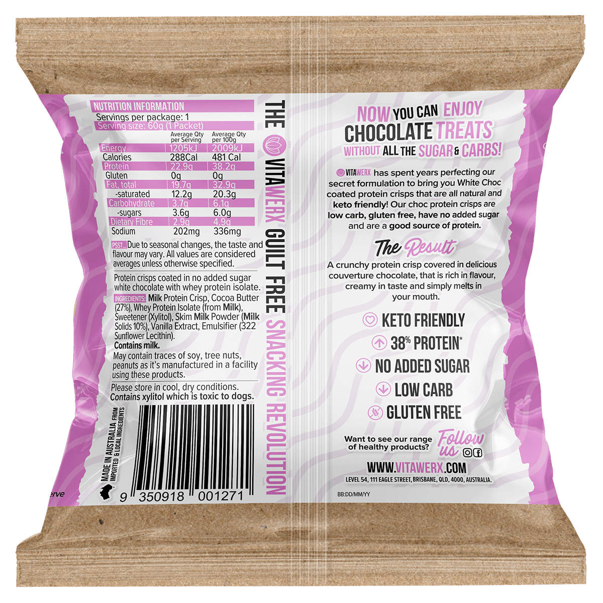 Vitawerx - Puff'd Protein Crisps - Cafe - White Chocolate - Cave Sports Nutrition