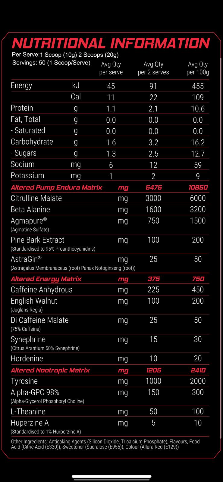 Altered Nutrition - Altered State Pre - Workout - Supplements - 50 Serves - Cave Sports Nutrition