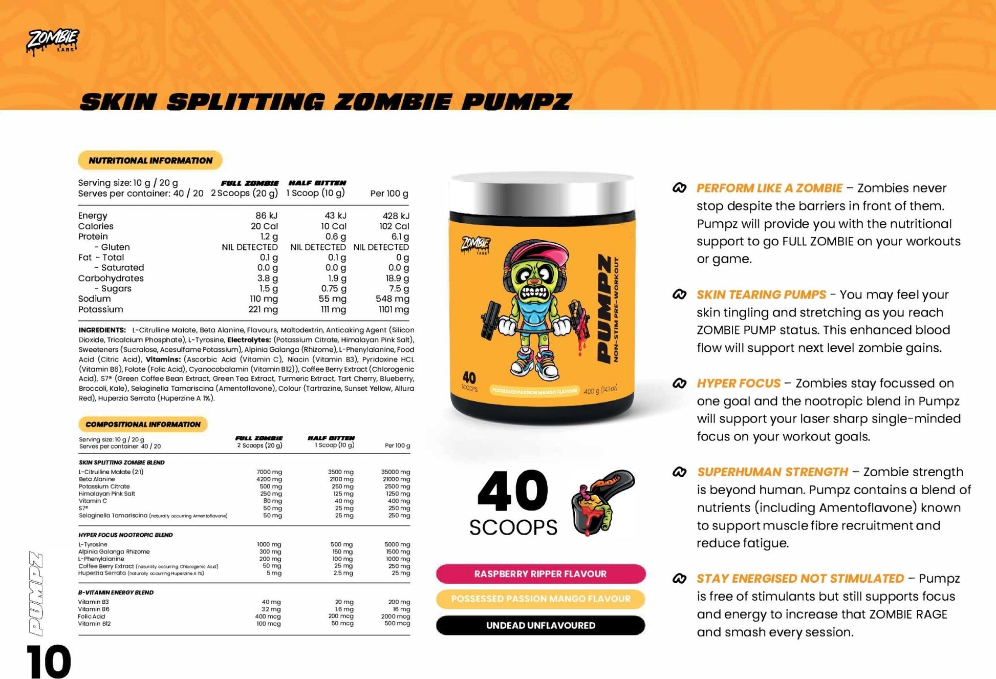Zombie Labs - Pumpz - Supplements - 40 Serves - Cave Sports Nutrition