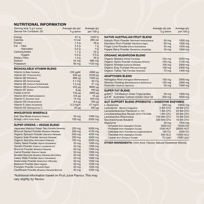 Switch Nutrition Greens nutrition information panel