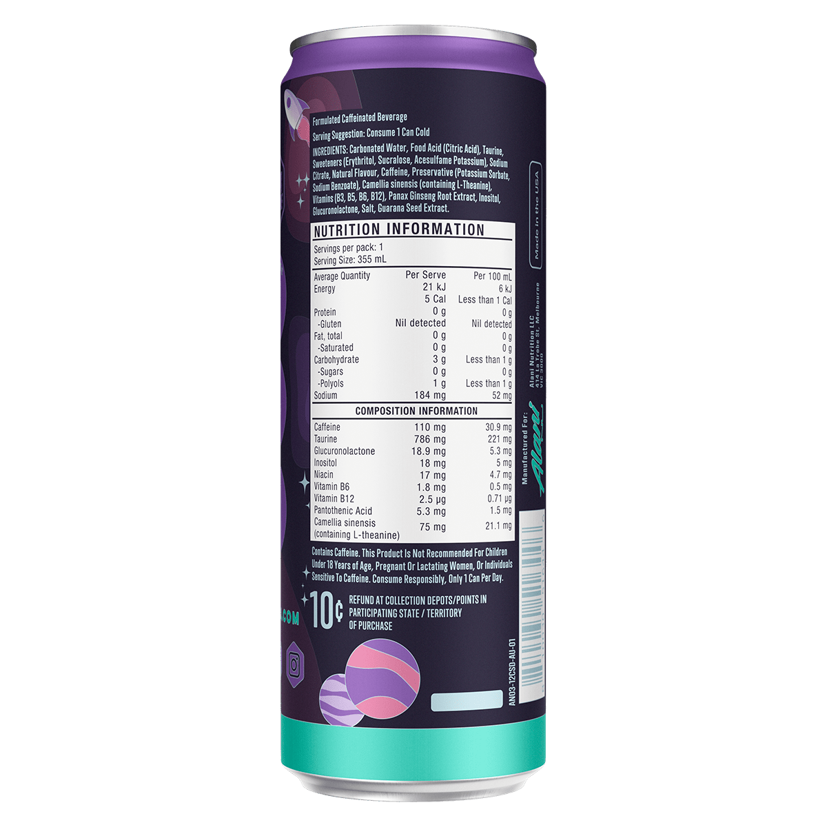 Alani Nu Energy Drink - Cafe - Cosmic Stardust - Cave Sports Nutrition