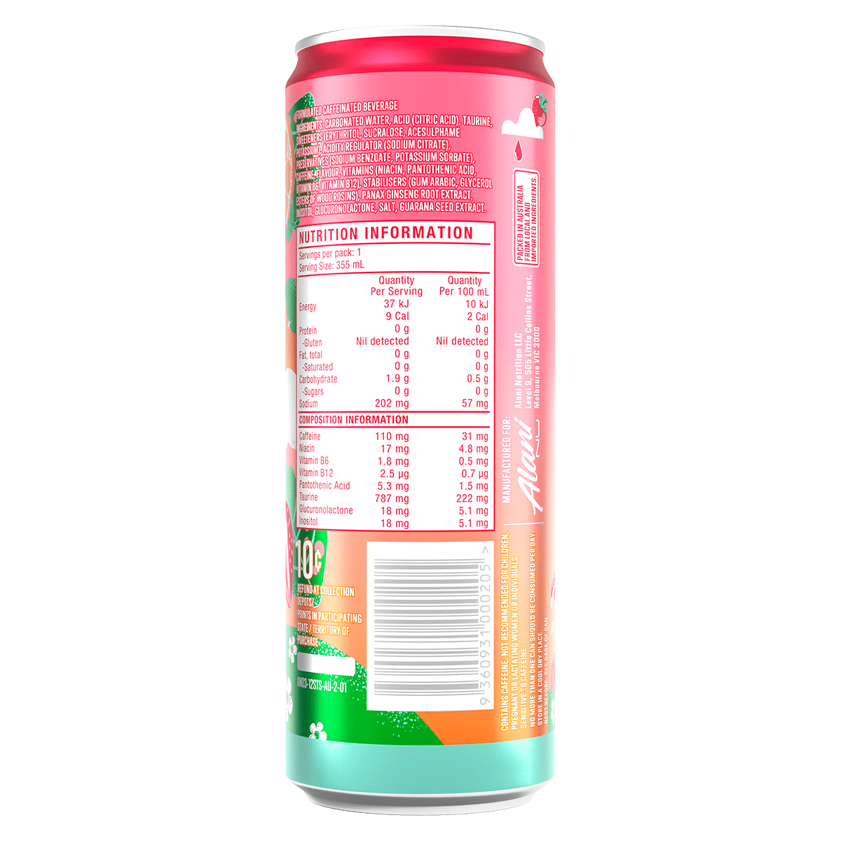 Alani Nu Energy Drink - Cafe - Strawberry Sunrise - Cave Sports Nutrition