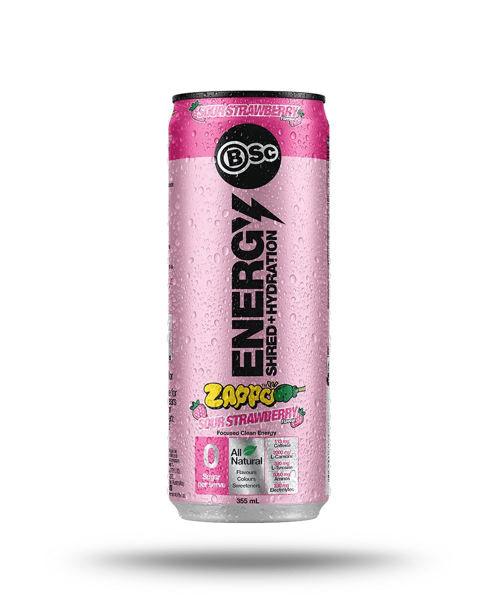 BSc Energy Shred + Hydration (355ml) RTD - Cafe - Sour Strawberry - Cave Sports Nutrition
