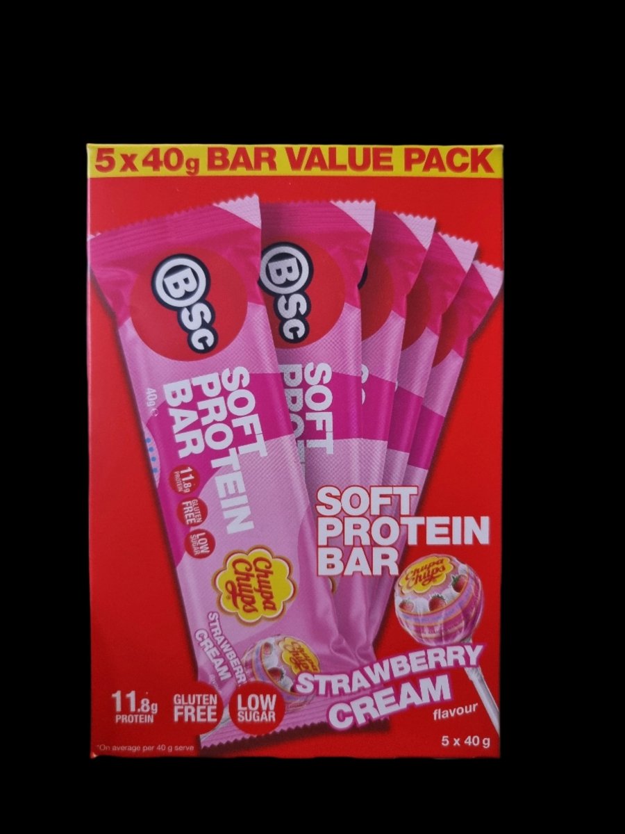 BSc - Soft Protein Bar - Cafe - Chupa Chups Strawberry Cream / 5 x 40g Multipack - Cave Sports Nutrition