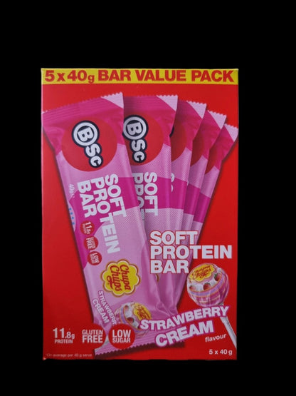 BSc - Soft Protein Bar - Cafe - Chupa Chups Strawberry Cream / 5 x 40g Multipack - Cave Sports Nutrition
