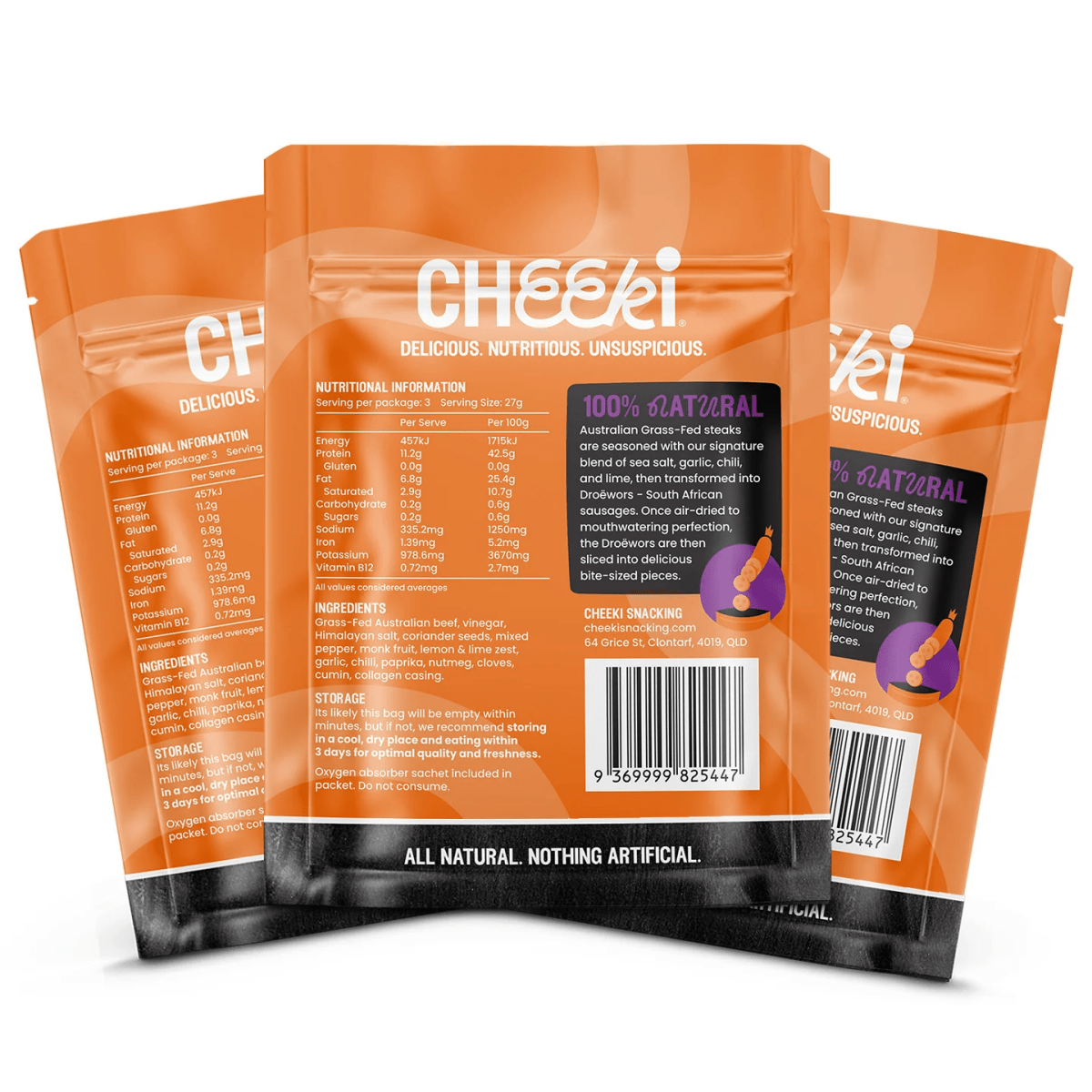 Cheeki - Beef Biltong Original - Cafe - Bites - Secret Spice - Cave Sports Nutrition