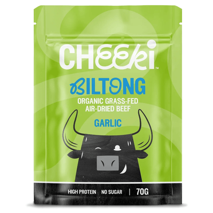Cheeki - Beef Biltong Original - Cafe - Garlic - Cave Sports Nutrition