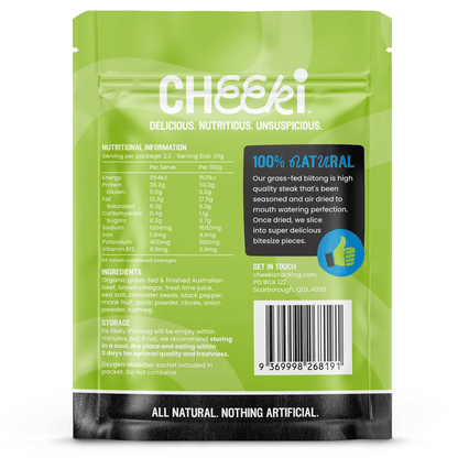 Cheeki - Beef Biltong Original - Cafe - Garlic - Cave Sports Nutrition