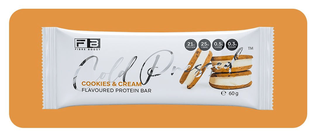 Cold Pressed Protein Bar by Fibre Boost - Cafe - Cookies & Cream - Cave Sports Nutrition