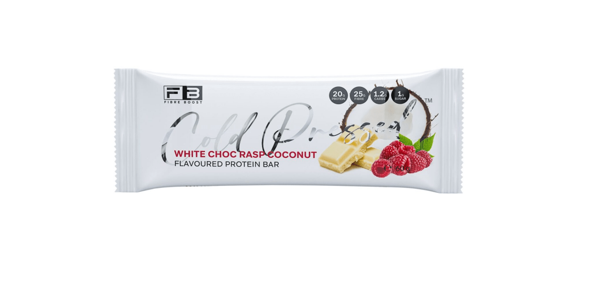 Cold Pressed Protein Bar by Fibre Boost - Cafe - White Choc Raspberry Coconut - Cave Sports Nutrition
