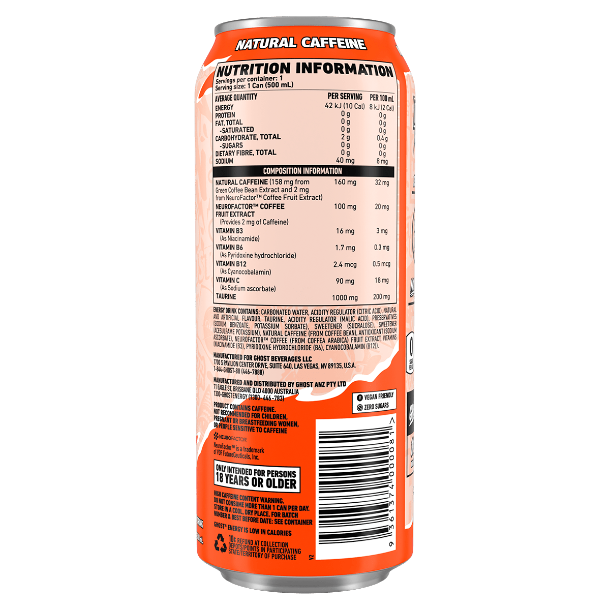 Ghost Energy Drink - Cafe - 500ml - Cave Sports Nutrition