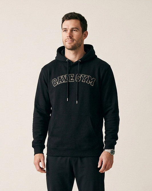 3D Embroidered Hoodie 380gsm by The Cave Gym worn by model