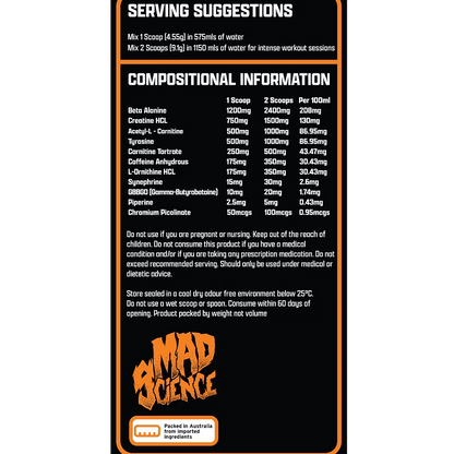 Mad Cuts Performance Burner + Pre - Workout - Supplements - Tangerine - Cave Sports Nutrition
