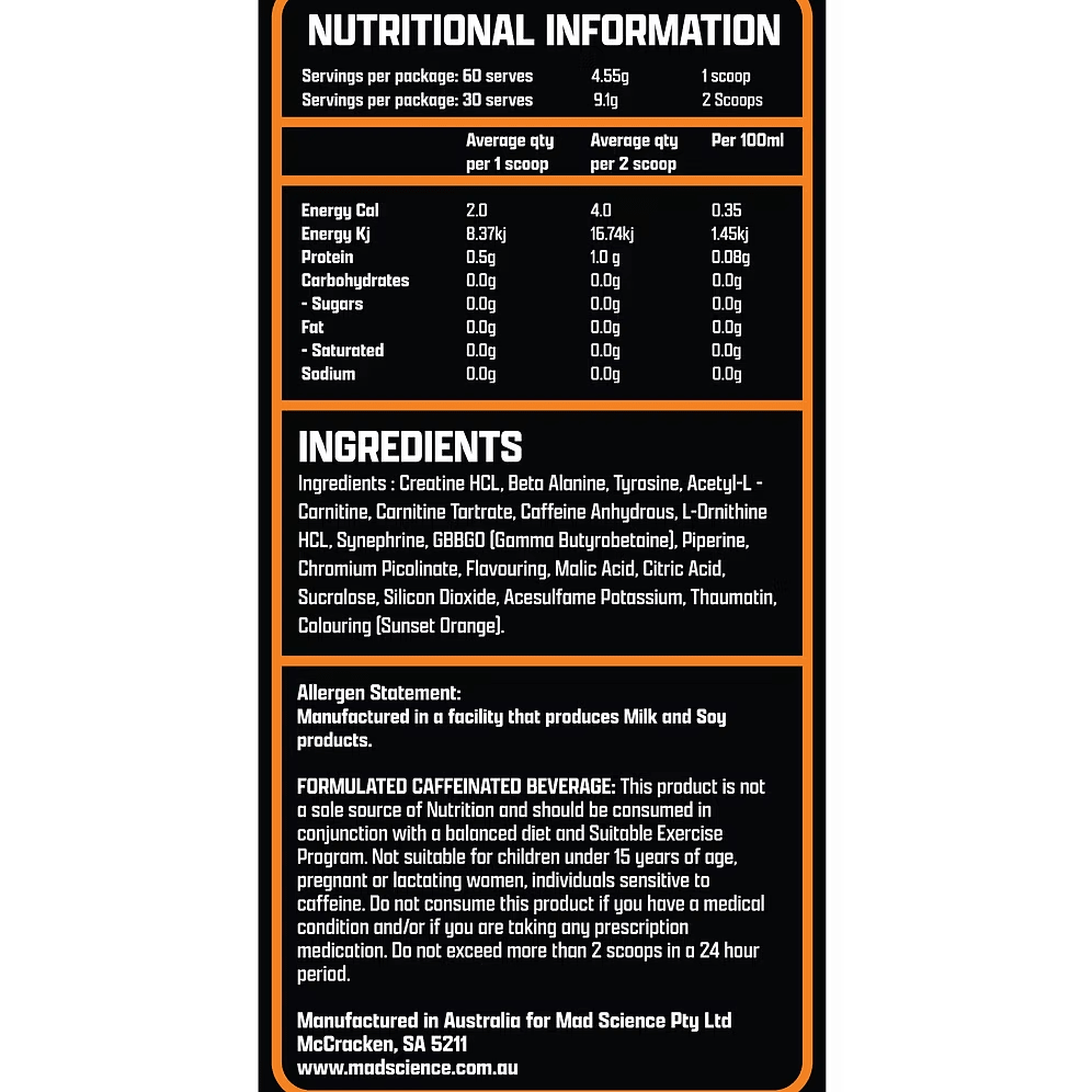 Mad Cuts Performance Burner + Pre - Workout - Supplements - Tangerine - Cave Sports Nutrition