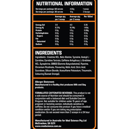 Mad Cuts Performance Burner + Pre - Workout - Supplements - Tangerine - Cave Sports Nutrition
