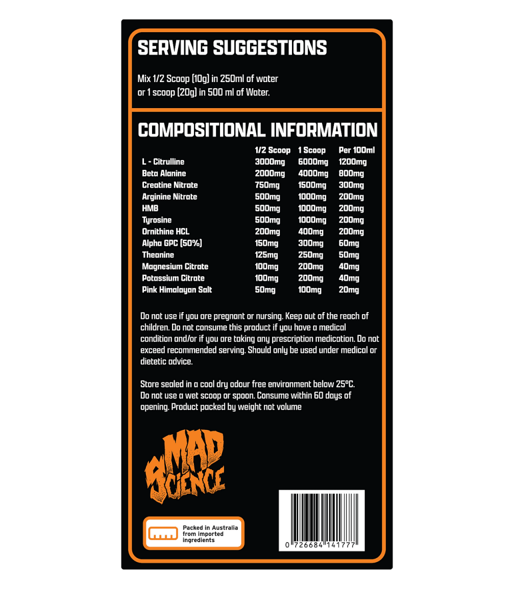 Mad Pumps Stim - Free Pre - Workout - Supplements - Tangerine - Cave Sports Nutrition