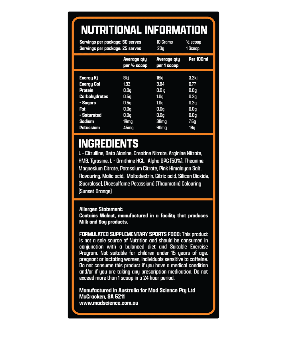 Mad Pumps Stim - Free Pre - Workout - Supplements - Tangerine - Cave Sports Nutrition