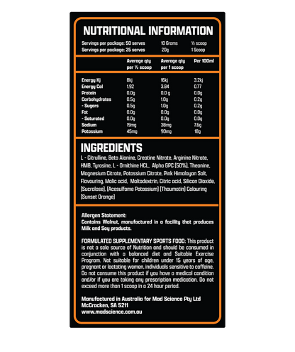 Mad Pumps Stim - Free Pre - Workout - Supplements - Tangerine - Cave Sports Nutrition