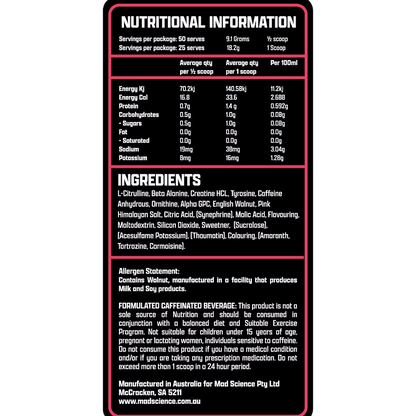 Mad Science - Xtreme Pre - Workout - Supplements - 50/25 Serves - Cave Sports Nutrition