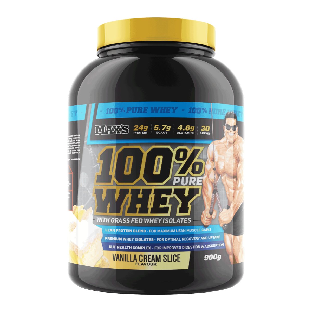 Max's Supplements - 100% Pure Whey Protein - Supplements - 900g - Cave Sports Nutrition