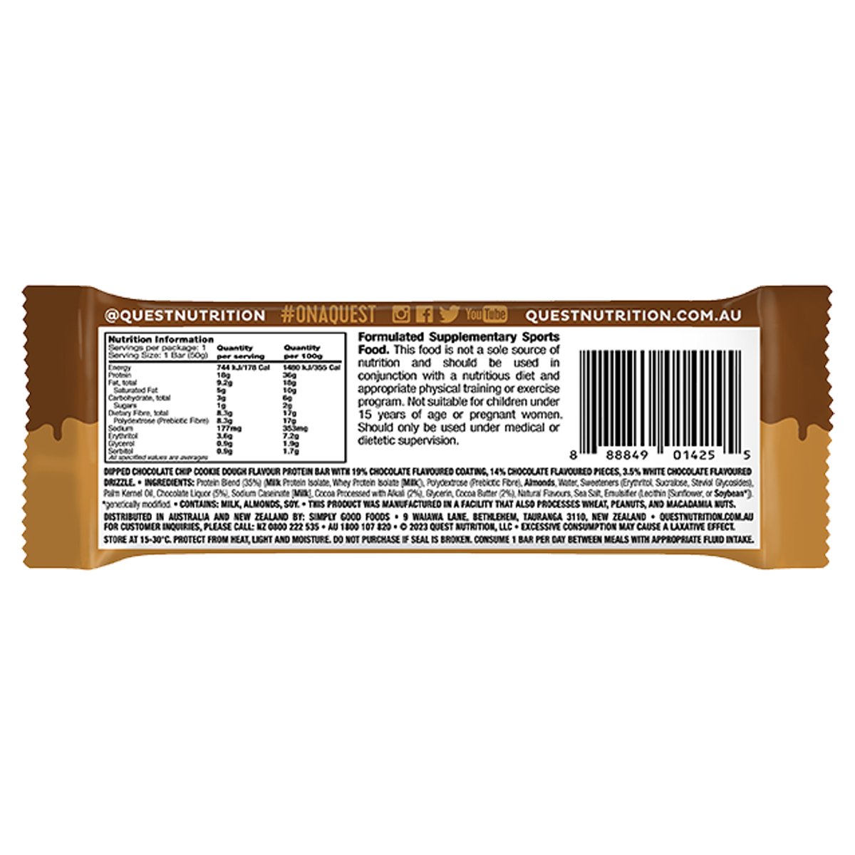 Quest Nutrition - Dipped Protein Bar - Cafe - 1 Bar - Cave Sports Nutrition