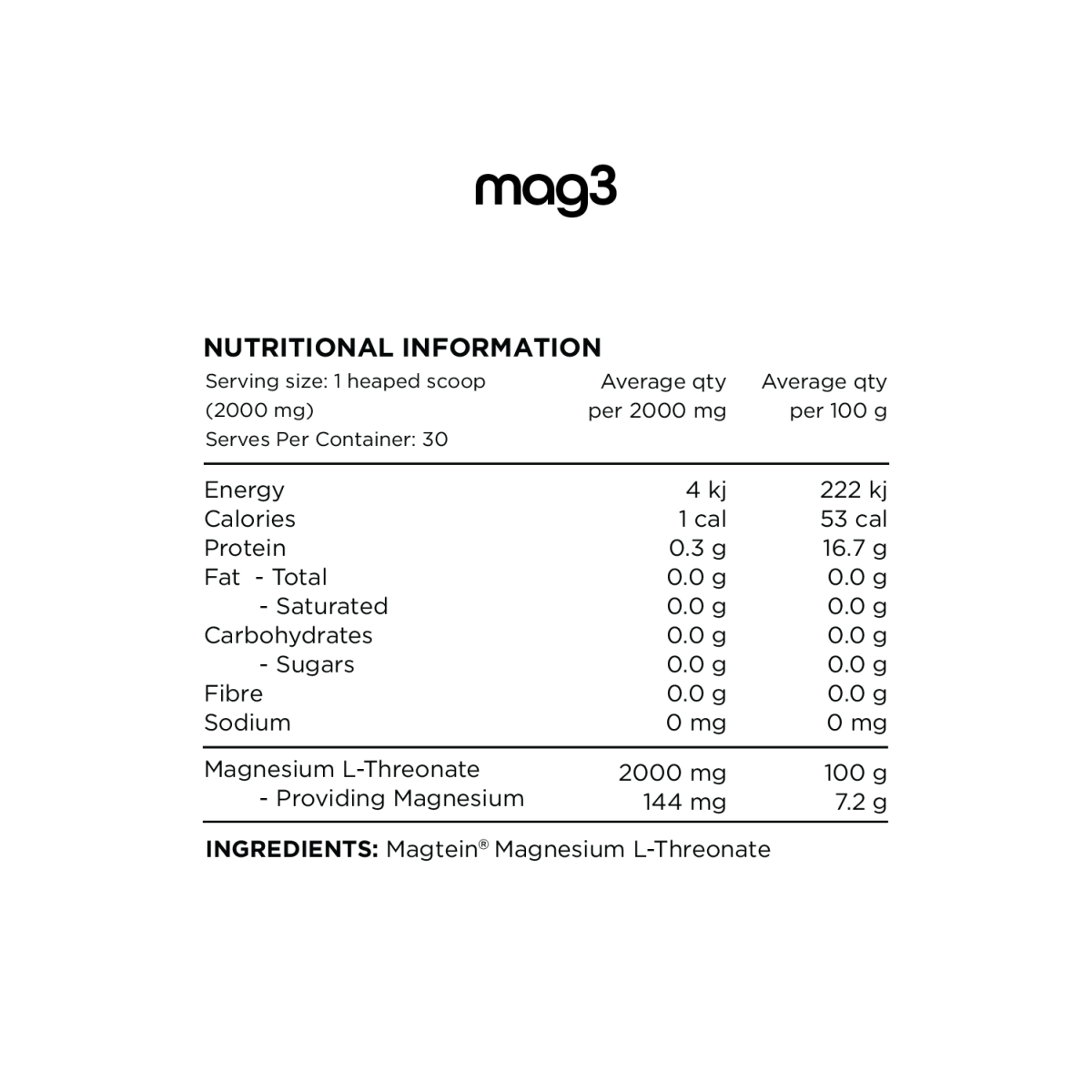 Switch Nutrition - 100% Pure Magnesium L - Threonate Mag3 (Powder) - Supplements - 30 Serves - Cave Sports Nutrition