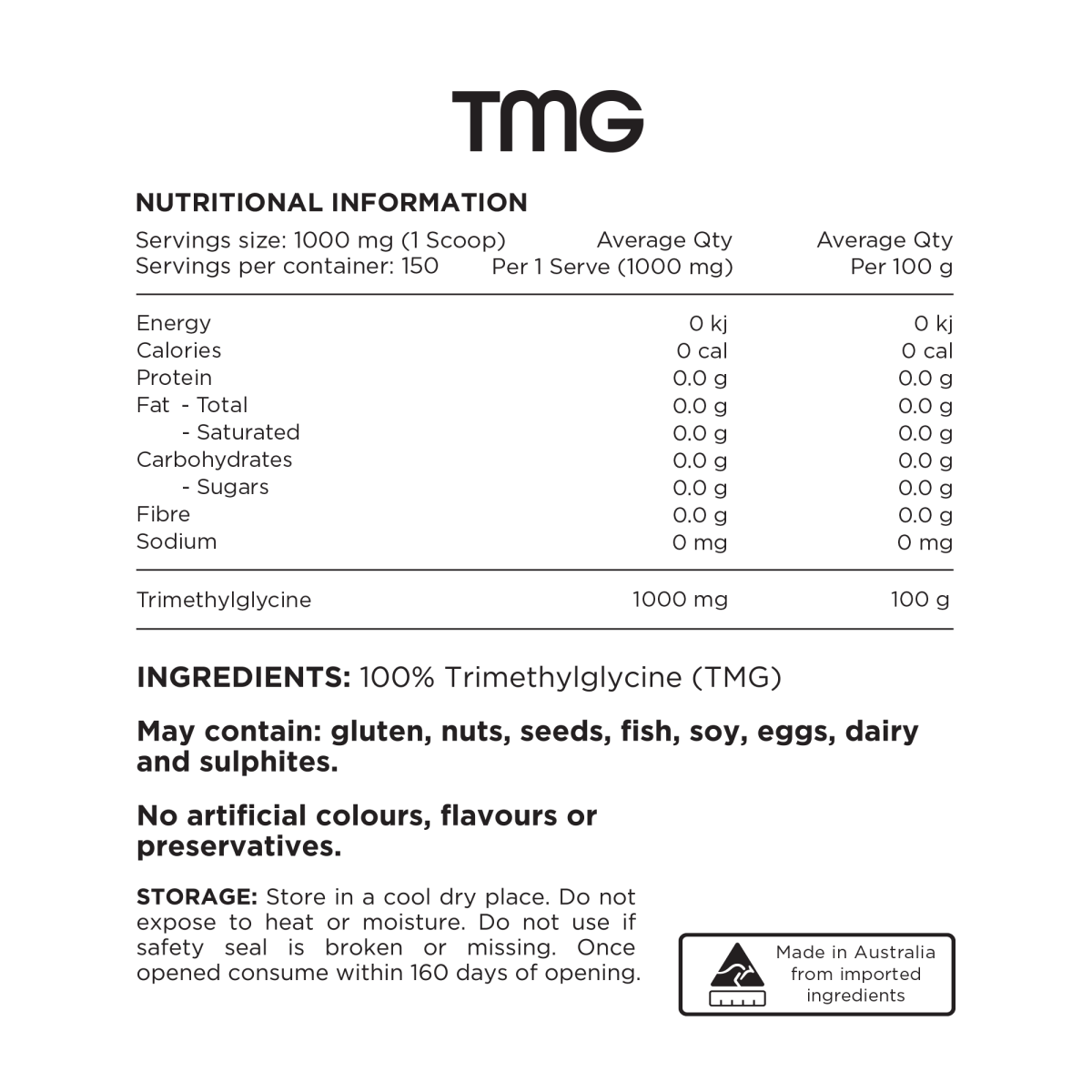 Switch Nutrition - 100% Pure Trimethylglycine (TMG) - Supplements - 150 Serves - Cave Sports Nutrition