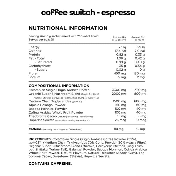 Switch Nutrition - Coffee Switch - Supplements - 25 Serves - Cave Sports Nutrition