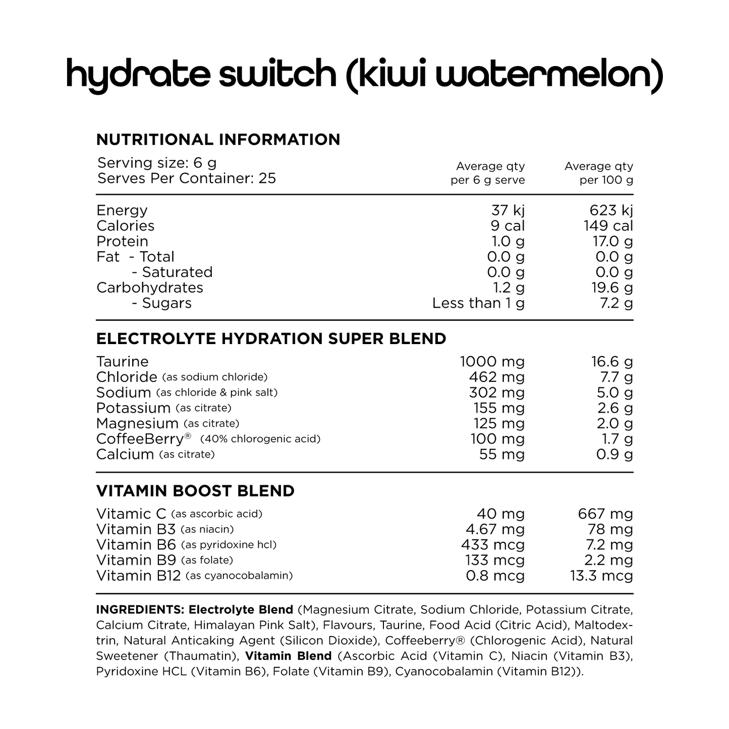 Switch Nutrition - Hydrate Switch - Supplements - 25 Serves - Cave Sports Nutrition