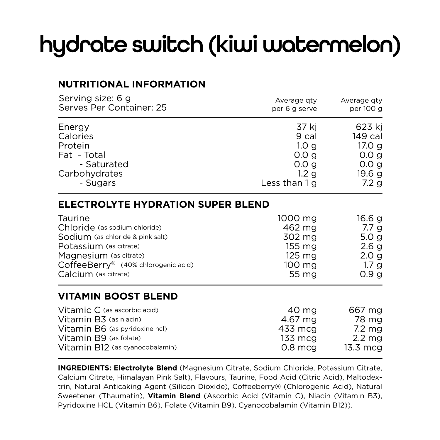 Switch Nutrition - Hydrate Switch - Supplements - 25 Serves - Cave Sports Nutrition