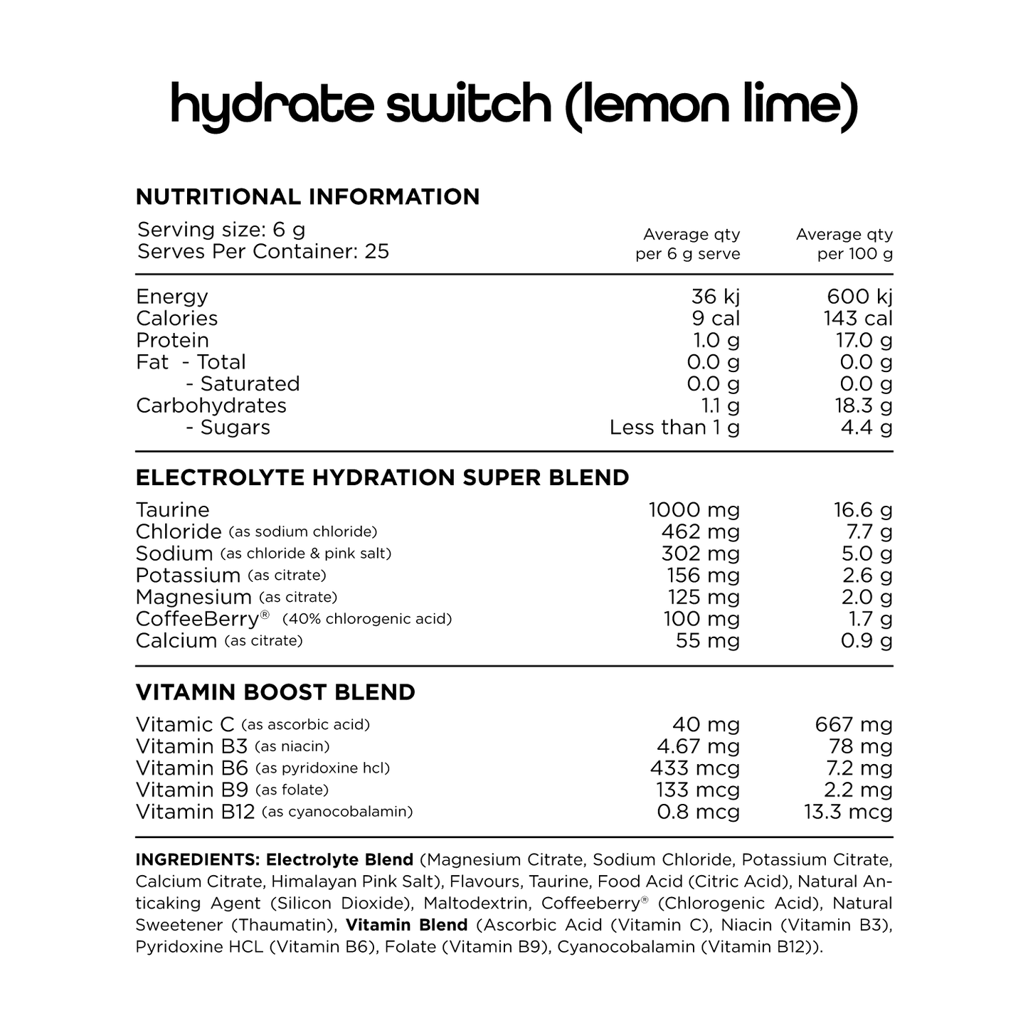 Switch Nutrition - Hydrate Switch - Supplements - 25 Serves - Cave Sports Nutrition