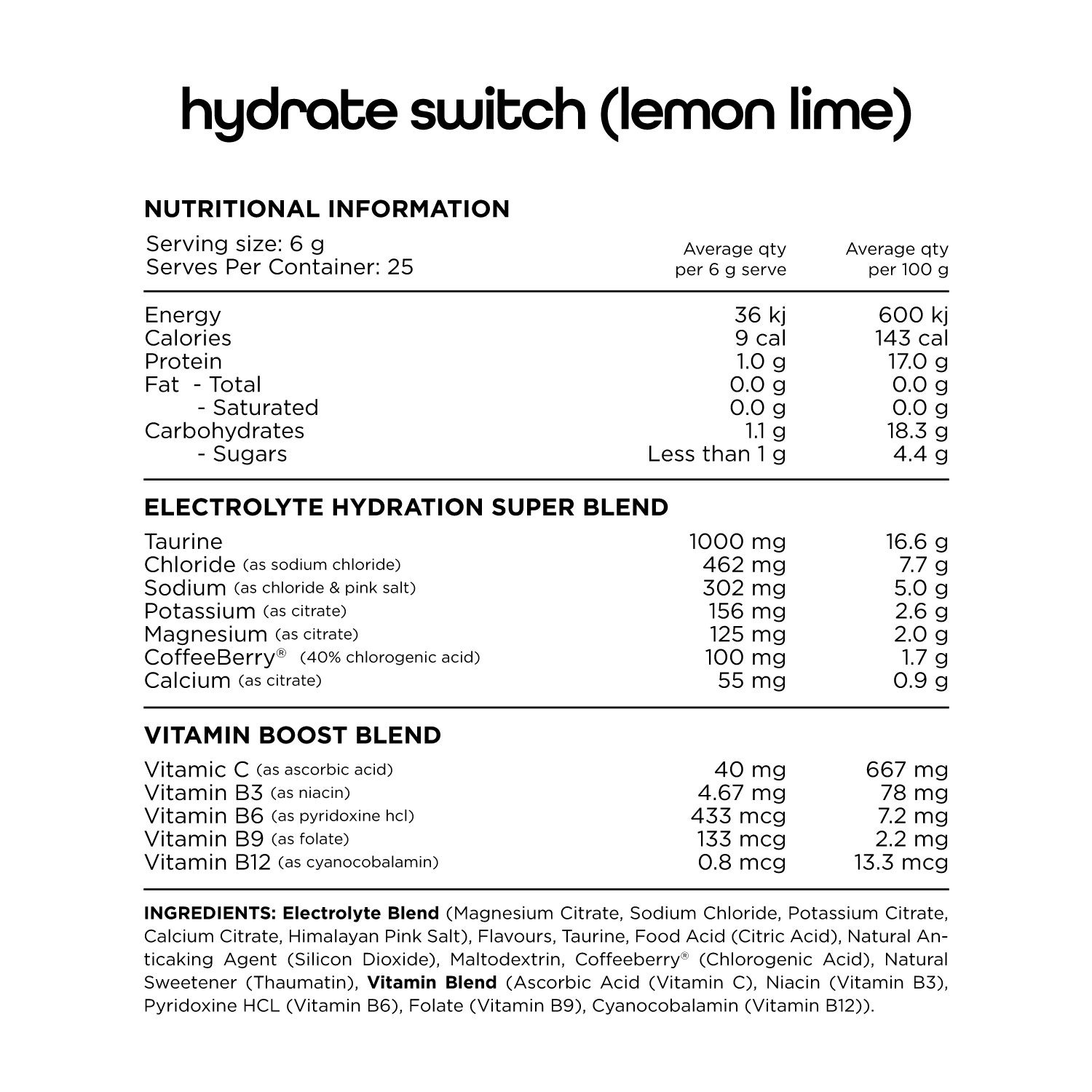 Switch Nutrition - Hydrate Switch - Supplements - 25 Serves - Cave Sports Nutrition