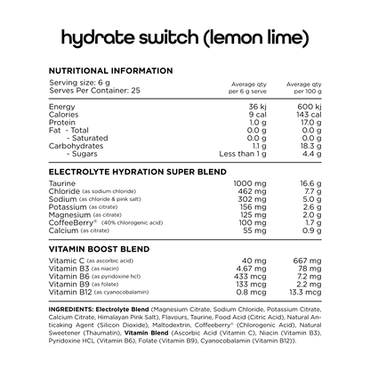 Switch Nutrition - Hydrate Switch - Supplements - 25 Serves - Cave Sports Nutrition