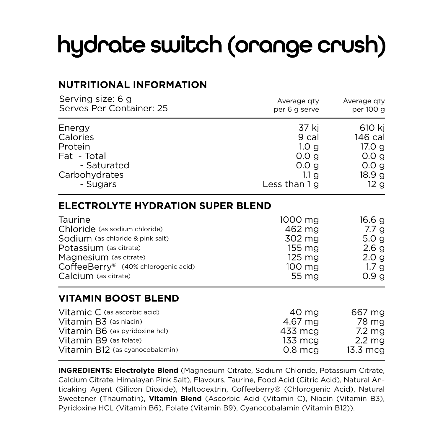 Switch Nutrition - Hydrate Switch - Supplements - 25 Serves - Cave Sports Nutrition