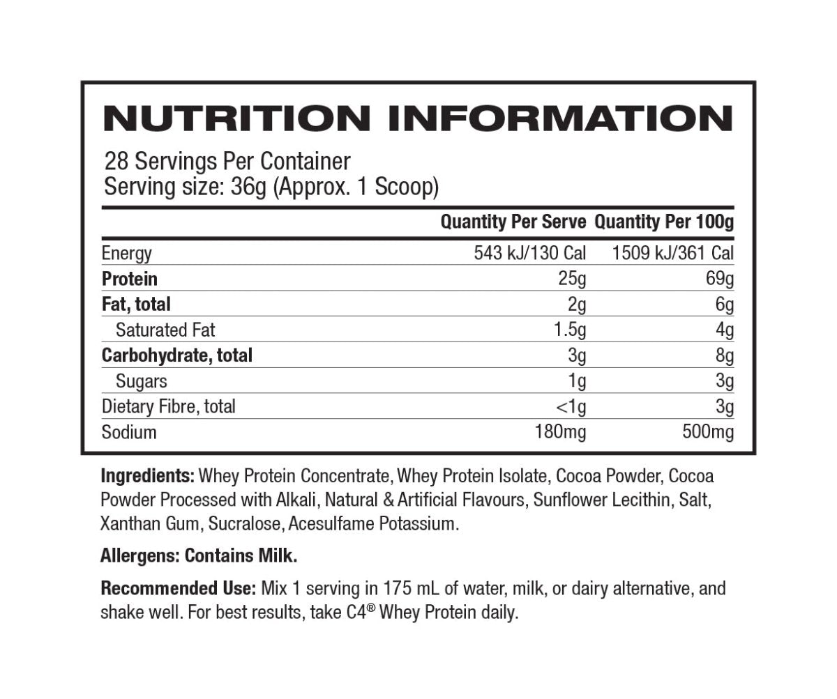 Whey Protein Powder By C4 - Supplements - Vanilla Bean - Cave Sports Nutrition