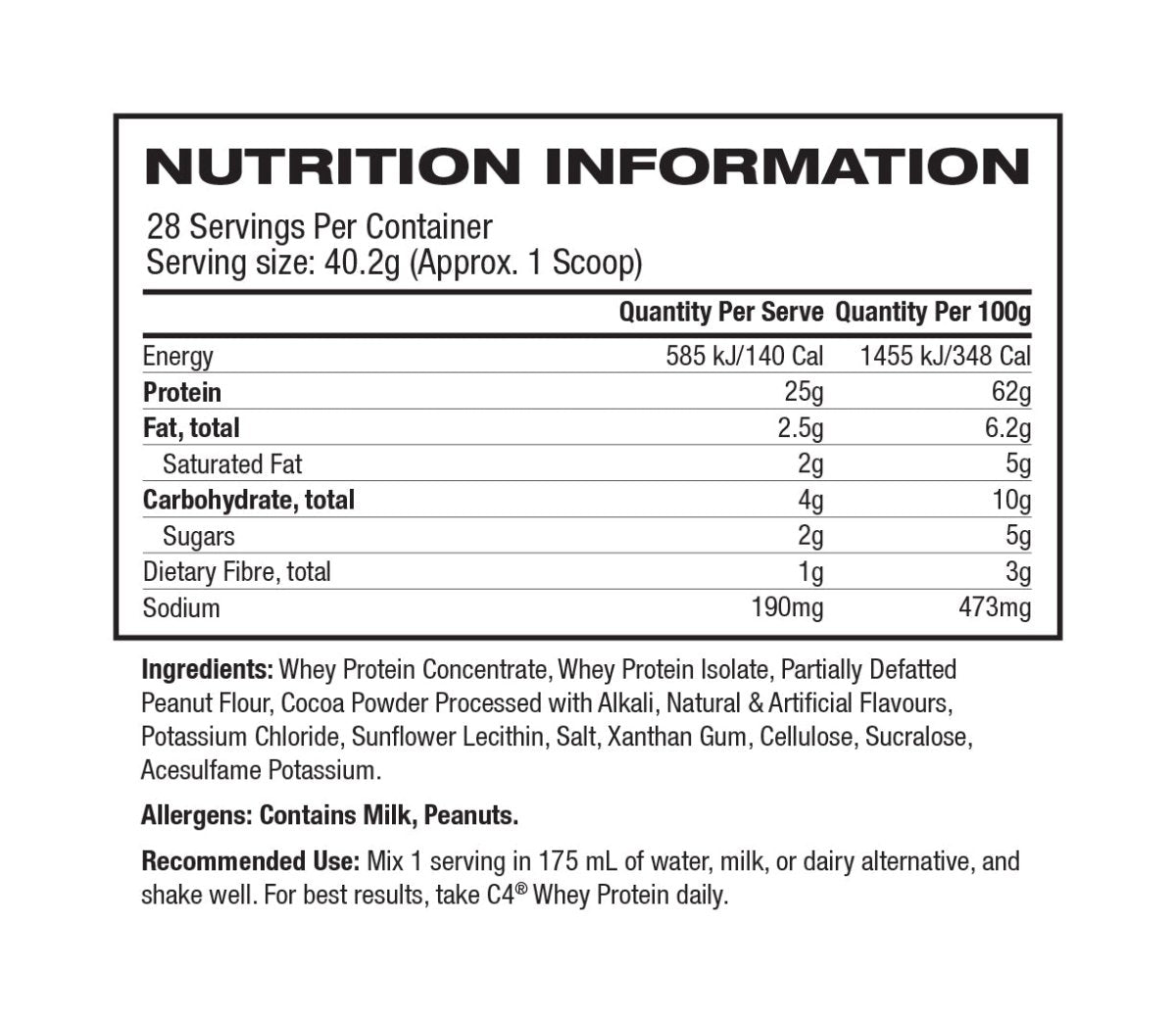 Whey Protein Powder By C4 - Supplements - Vanilla Bean - Cave Sports Nutrition