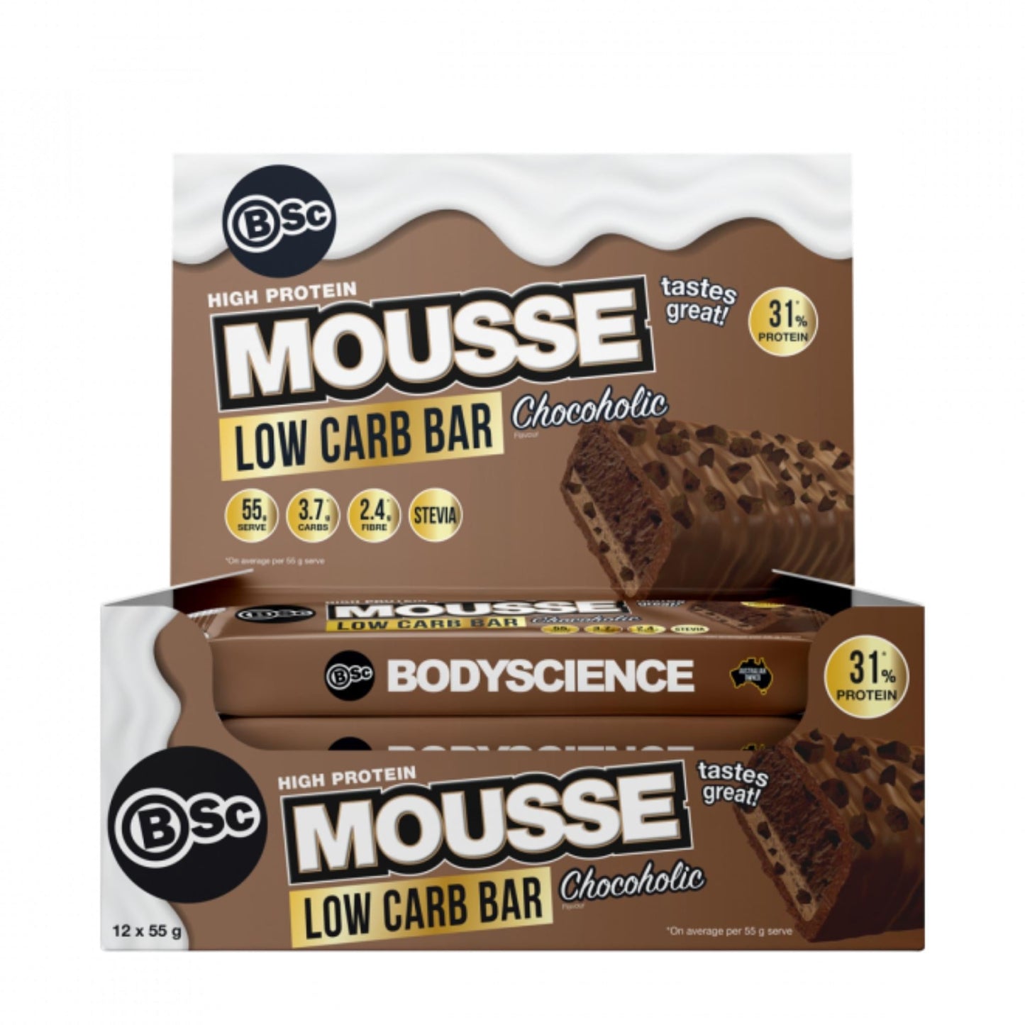 Body Science (BSc) - High Protein Low Carb Mousse Bar - Cafe - 55g - Cave Sports Nutrition