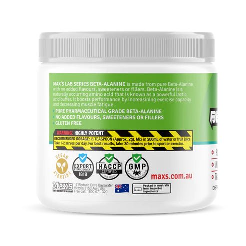 Max's Lab Series - Beta - Alanine - Supplements - 50 Serves/100g - Cave Sports Nutrition