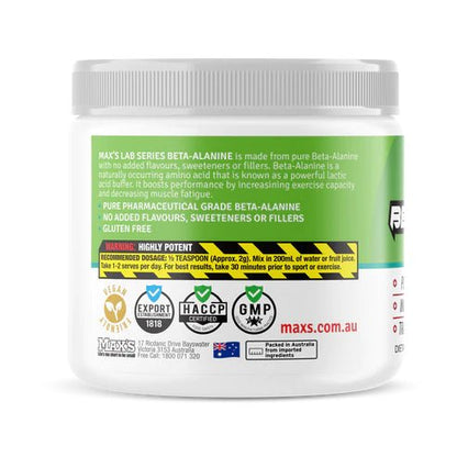 Max's Lab Series - Beta - Alanine - Supplements - 50 Serves/100g - Cave Sports Nutrition