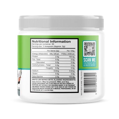 Max's Lab Series - Beta - Alanine - Supplements - 50 Serves/100g - Cave Sports Nutrition
