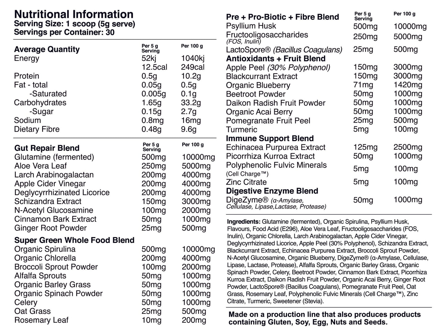 Red Dragon Nutritionals - Greens (Gut + Immunity) - Supplements - 30 Serves - Cave Sports Nutrition