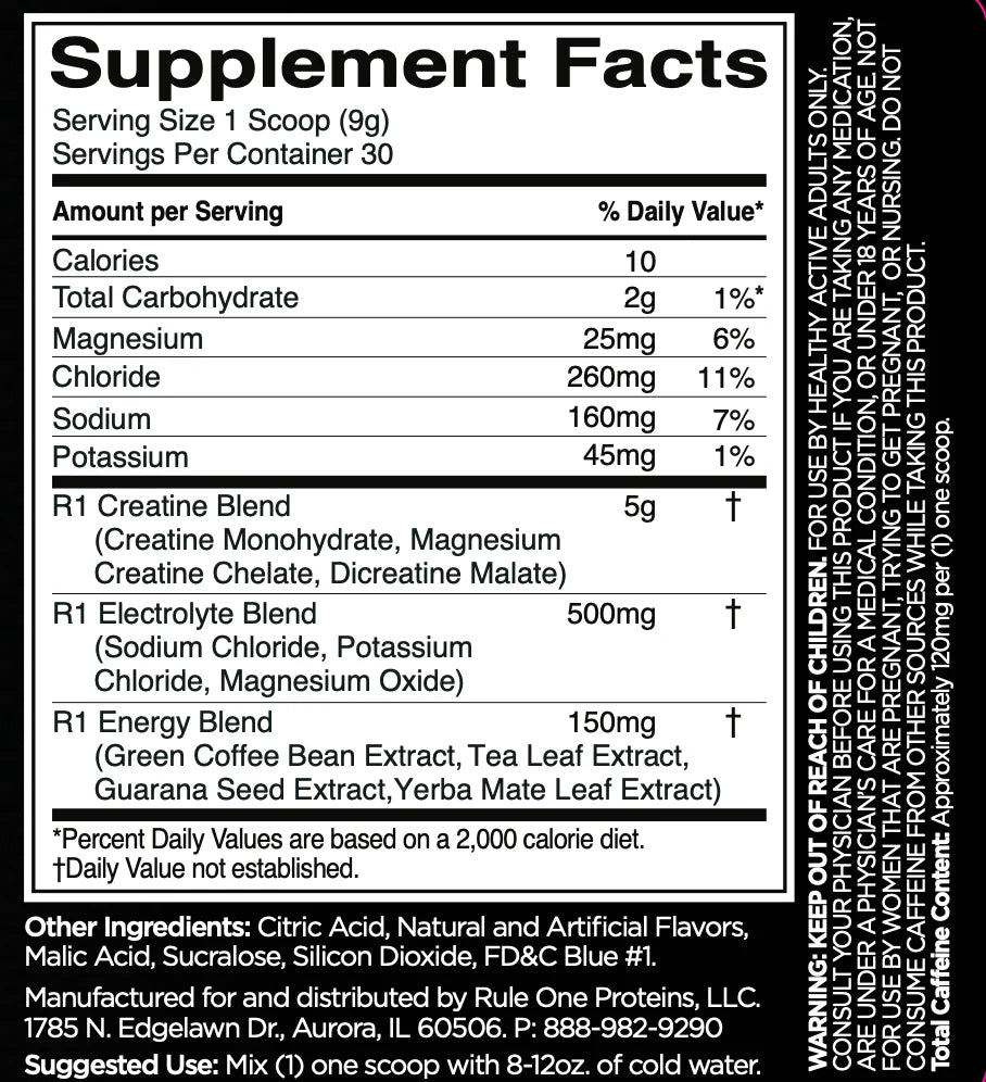 Rule1 Proteins - R1 Charged Creatine - Supplements - 30 Serves - Cave Sports Nutrition