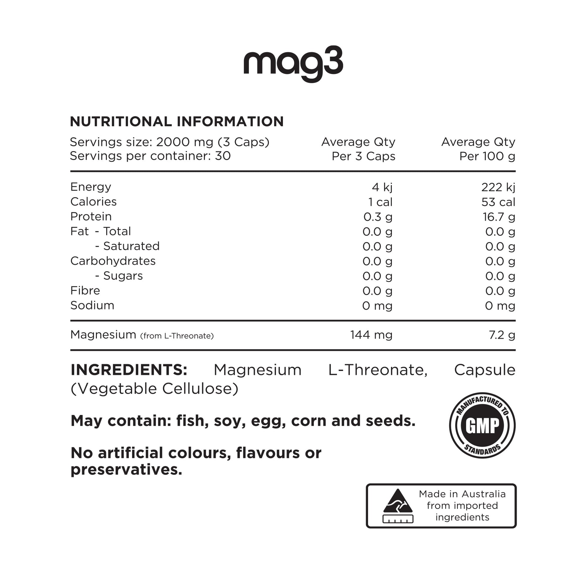 Switch Nutrition - 100% Pure Magnesium L - Threonate Mag3 - Supplements - 90 Capsules - Cave Sports Nutrition